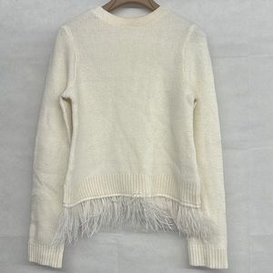 New Anthro Feathered Hem Pullover Moth Fringe new Xs crew neck white sweater